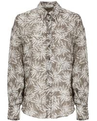 Brunello Cucinelli - Chocolate Patterned Button-Up Shirt, Size Small - Lyst