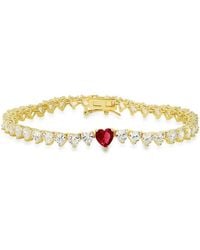 Kylie Harper - 14K Over Ruby Cz Heart-Cut Tennis Bracelet - Lyst