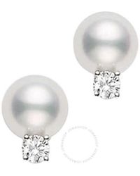 Mikimoto - Akoya Cultured Pearl Stud Earrings 8 X 8.5 Mm; With 0.10ct Diamonds; Set - Lyst