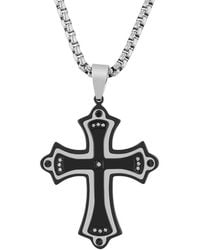 Robert Alton - 07Ctw Diamond Stainless Steel With And Finish Cross Pendant - Lyst