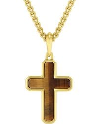 Robert Alton - Stainless Steel Tigers Eye Finish Cross Pendant - Lyst