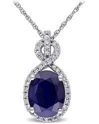 Amour - 1/6 Ct Tw Diamond And 2 5/8 Ct Tgw Diffused Sapphire Pendant With Chain - Lyst