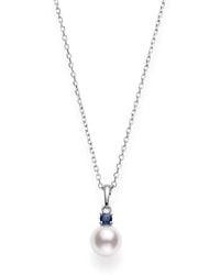 Mikimoto - Akoya Cultured Single Pearl Pendant With Sapphire - Lyst
