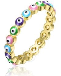 Rachel Glauber - Young Adults/teens 14k Yellow Gold Plated Colorful Enamel Evil Eye Stacking Ring - Lyst