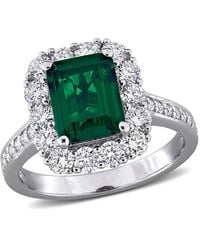 Created Forever - 2 1/3Ct Tgw Created Emerald And 1 1/6Ct Tw Lab-Grown Diamond Halo Ring - Lyst