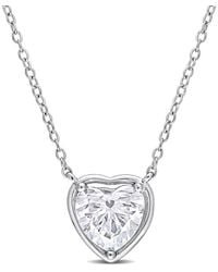Amour - 2 Ct Tgw Created Moissanite Halo Heart Pendant With Chain - Lyst