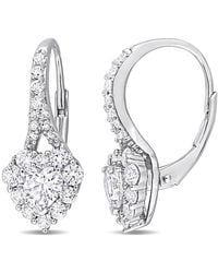 Amour - 2 2/5 Ct Tgw Created Sapphire Halo Heart Leverback Earrings - Lyst