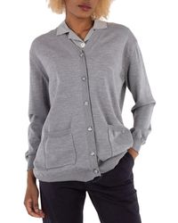 Burberry - Cloud Wool Cardigan Detail Silk Jersey Shirt - Lyst