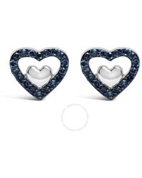 Haus of Brilliance - 925 Sterling Silver 1/6 Cttw Blue Diamond Open Double Heart Stud Earrings - Lyst