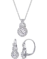 Amour - 3 4/5 Ct Tgw Created Sapphire Halo 2-Piece Set Of Leverback Earrings And Pendant With Chain - Lyst