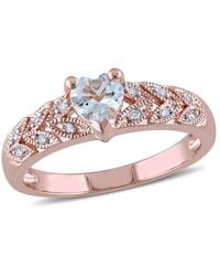 Amour - Diamond And Aquamarine Heart Vintage Ring - Lyst