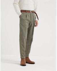 Brunello Cucinelli - Pleated Cotton Trousers, Brand Size 46 (Us - Lyst