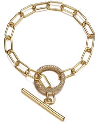 Rachel Glauber - 14k Yellow Gold Plated With Cubic Zirconia Oversized toggle Clasp Elongated Oval Cable Link Bracelet - Lyst