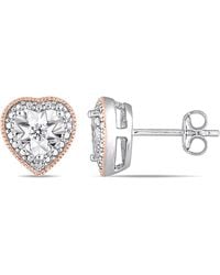 Amour - 1/10 Ct Tw Diamond Milgrain Filigree Heart Shaped Stud Earrings - Lyst