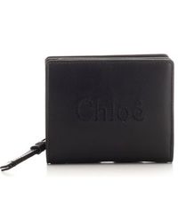 Chloé - Soft Leather Logo Embroidered Sense Compact Wallet - Lyst