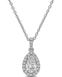 Created Forever - 1Ct Tgw Pear-Shaped And Round-Cut Lab Grown Diamond Halo Pendant With Chain - Lyst