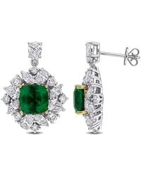 Created Forever - 3 1/5Ct Tgw Created Emerald And 4 1/5Ct Tw Lab-Grown Diamond Drop Earrings - Lyst