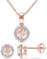 Amour - 2-Pc Set Of Morganite And 1/6 Ct Tw Diamond Halo Stud Earrings And Necklace - Lyst