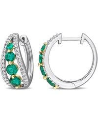 Created Forever - 1/2 Ct Lab Grown Diamond Tw And 1 1/3 Ct Tgw Created Emerald Hoop Earrings 14K - Lyst