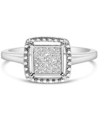 Haus of Brilliance - 925 Sterling 1/5 Cttw Invisible Set Princess Cut Diamond Promise Ring With Beaded Halo - Lyst