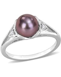 Amour - 7-7.5Mm Freshwater Cultured Pearl And Diamond Accent Heart Ring - Lyst