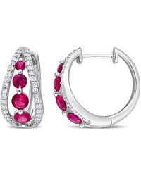 Created Forever - 1 3/4Ct Tgw Created Ruby And 1/2Ct Lab-Grown Tw Diamond Hoop Earrings - Lyst