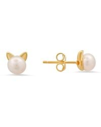 Kylie Harper - 14K Over Over Kitty Cat Genuine Pearl Stud Earrings - Lyst