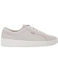 BOSS - Tumbled-Leather Trainers, Brand Size 40 Us - Lyst