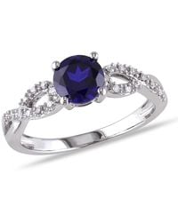 Amour - 1/10 Ct Tw Diamond And Created Sapphire Engagement Ring - Lyst