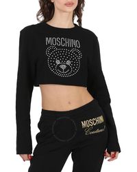 Moschino - Fantasy Print Crystal Teddy Cropped Cotton Sweatshirt - Lyst