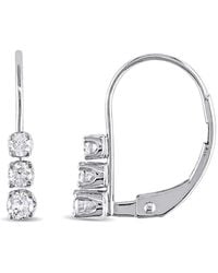 Amour - 1/4 Ct Tw 3 Stone Diamond Leverback Earrings - Lyst