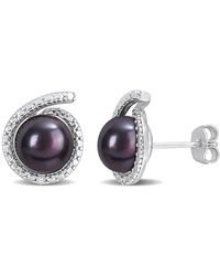 Amour - 8-8.5Mm Freshwater Cultured Pearl And Diamond Accent Swirl Stud Earrings - Lyst