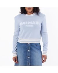 Balmain - Logo Embossed Cropped Sweater, Brand Size 36 (Us - Lyst