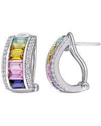Amour - 4 1/4 Ct Tgw Multi-Color Created Sapphire Hoop Earrings - Lyst
