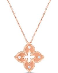 Roberto Coin - 18K Rose Petite Venetian Princess Diamond & Satin Finish Small Flower Necklace - Lyst