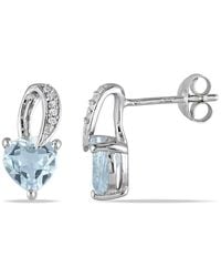 Amour - Heart Shaped Aquamarine And Diamond Swirl Earrings - Lyst