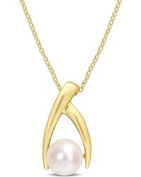 Amour - 9-9.5Mm Freshwater Cultured Pearl Crisscross Pendant With Chain - Lyst