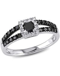 Amour - 1/2 Ct Tw And Princess Cut Halo Diamond Engagement Ring - Lyst