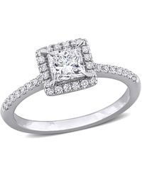 Created Forever - 1 Ct Tw Princess & Round Lab Created Diamond With Tsavorite Accent Halo Engagement Ring - Lyst