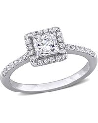 Created Forever - 1 Ct Tw Princess & Round Lab Created Diamond With Tsavorite Accent Halo Engagement Ring - Lyst