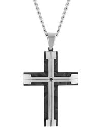 Robert Alton - Diamond Accent Stainless Steel With Finish Cross Pendant - Lyst