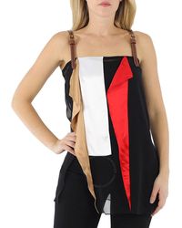 Burberry - Leather Detail Colour Block Silk Top - Lyst