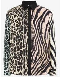 Roberto Cavalli - Animal Print Long-Sleeved Silk Shirt, Brand Size 50 Us - Lyst