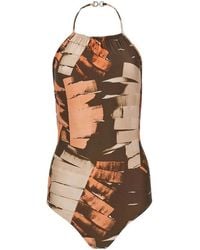 Ferragamo - Palm-Print Halterneck Swimsuit - Lyst