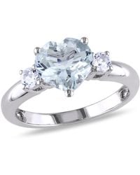 Amour - Aquamarine And Created Sapphire Heart Ring - Lyst