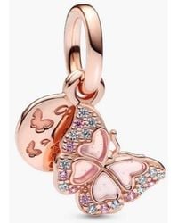 PANDORA - Butterfly 14K Rose-Plated Dangle - Lyst