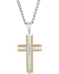 Robert Alton - 1/10 Ctw Beveled Raised And Stainless Steel Cross Pendant With Diamonds - Lyst