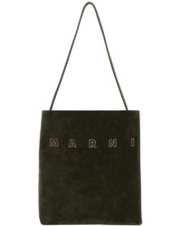 Marni - Bottle Suede Small Museo Shoulder Bag Cigar Exterior: Bovine Leather Clutch - Lyst