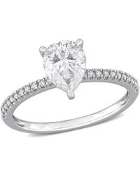 Amour - 1 1/4 Ct Dew Pear Shape Created Moissanite And 1/10 Ct Tw Diamond Engagement Ring - Lyst