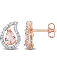 Amour - 1 7/8 Ct Tgw Pear Shape Morganite And Topaz Teardrop Stud Earrings - Lyst